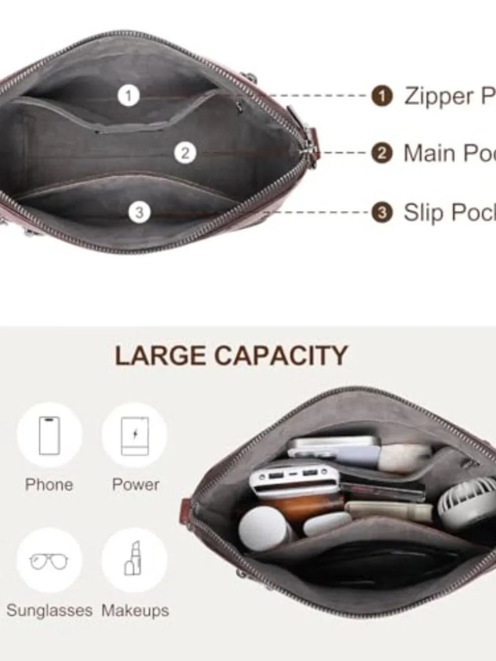 Genuine Leather Crossbody Bag with Multiple Pockets Satchel Purse